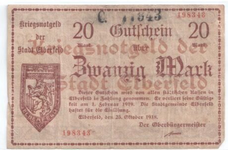 Аверс банкноты 20 marek (Niemcy) 1918