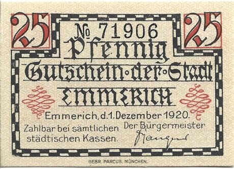 Аверс банкноты 25 fenigów (Niemcy) 1920