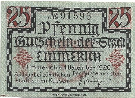 Аверс банкноты 25 fenigów (Niemcy) 1920