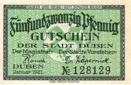 Аверс банкноты 25 fenigów (Niemcy) 1921