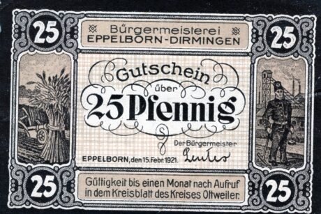 Аверс банкноты 25 fenigów (Niemcy) 1921