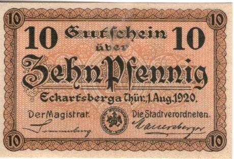Аверс банкноты 10 fenigów (Niemcy) 1920