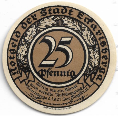 Аверс банкноты 25 fenigów (Niemcy) 1921