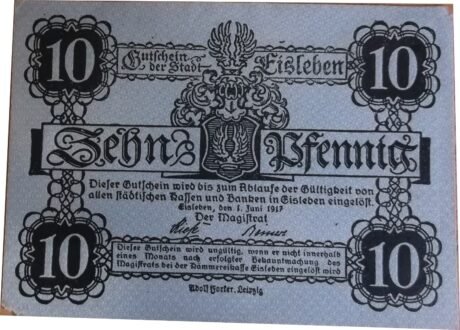 Аверс банкноты 10 fenigów (Niemcy) 1917