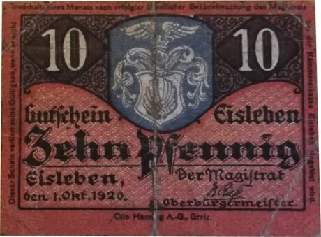 Аверс банкноты 10 пфеннигов (Германия) 1920 года