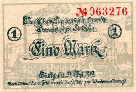 Аверс банкноты 1 Mansfeldsche Kupferschiefer bauende Gewerkschaft (Niemcy) 1919