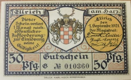 Аверс банкноты 50 fenigów (Niemcy) 1921