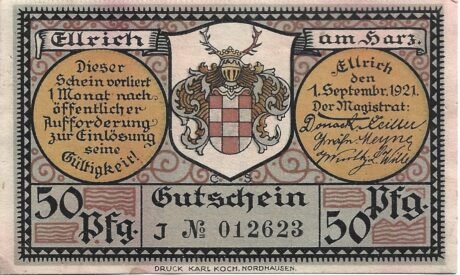 Аверс банкноты 50 fenigów (Niemcy) 1921