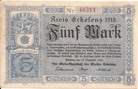 Аверс банкноты 5 marek (Niemcy) 1918