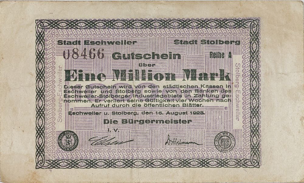 Аверс банкноты 1000000 марок (Германия) 1923 года