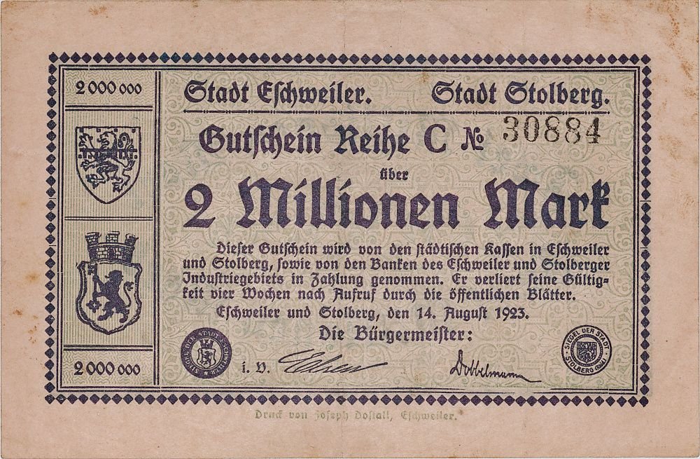 Аверс банкноты 2000000 марок (Германия) 1923 года