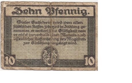 Реверс банкноты 10 fenigów (Niemcy) 1920