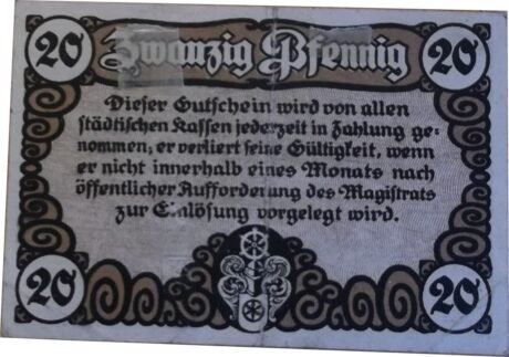 Реверс банкноты 20 fenigów (Niemcy) 1920