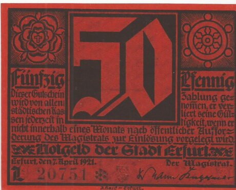 Аверс банкноты 50 fenigów (Niemcy) 1921