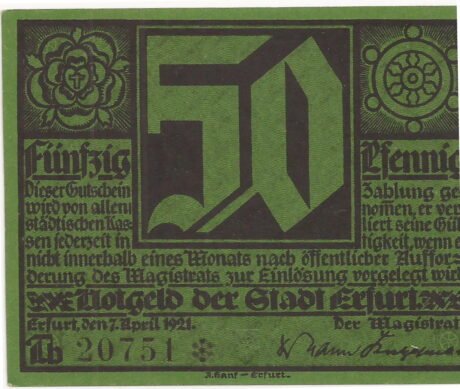 Аверс банкноты 50 fenigów (Niemcy) 1921