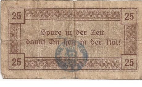 Реверс банкноты 25 fenigów (Niemcy) 1918