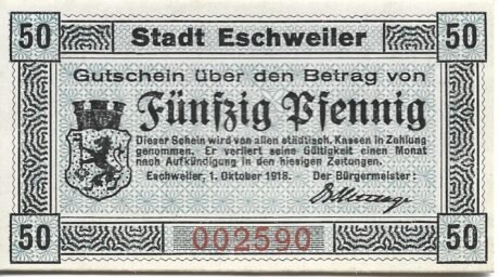 Аверс банкноты 50 fenigów (Niemcy) 1918