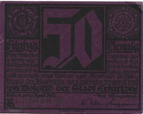 Аверс банкноты 50 fenigów (Niemcy) 1921