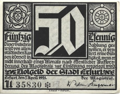 Аверс банкноты 50 fenigów (Niemcy) 1921