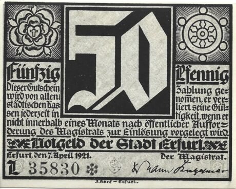 Аверс банкноты 50 fenigów (Niemcy) 1921