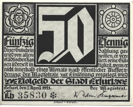 Аверс банкноты 50 fenigów (Niemcy) 1921