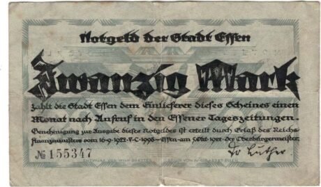 Аверс банкноты 20 marek (Niemcy) 1922