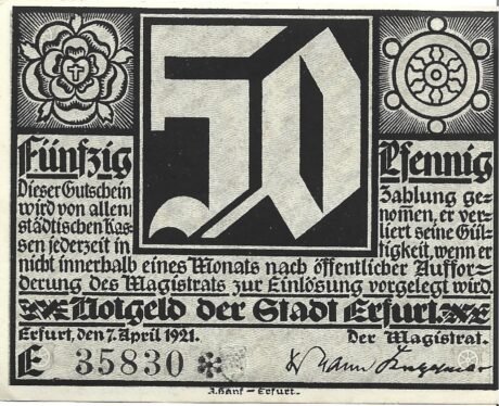 Аверс банкноты 50 fenigów (Niemcy) 1921