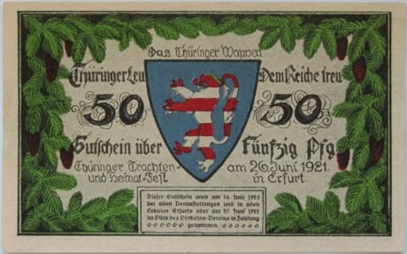 Аверс банкноты 50 fenigów Thüringer Trachten- und Heimat-Fest (Niemcy) 1921