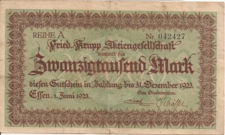 Аверс банкноты 20000 marek Kruppa (Niemcy) 1923