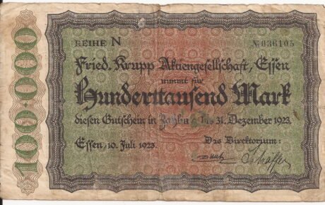 Аверс банкноты 100 000 marek Kruppa (Niemcy) 1923