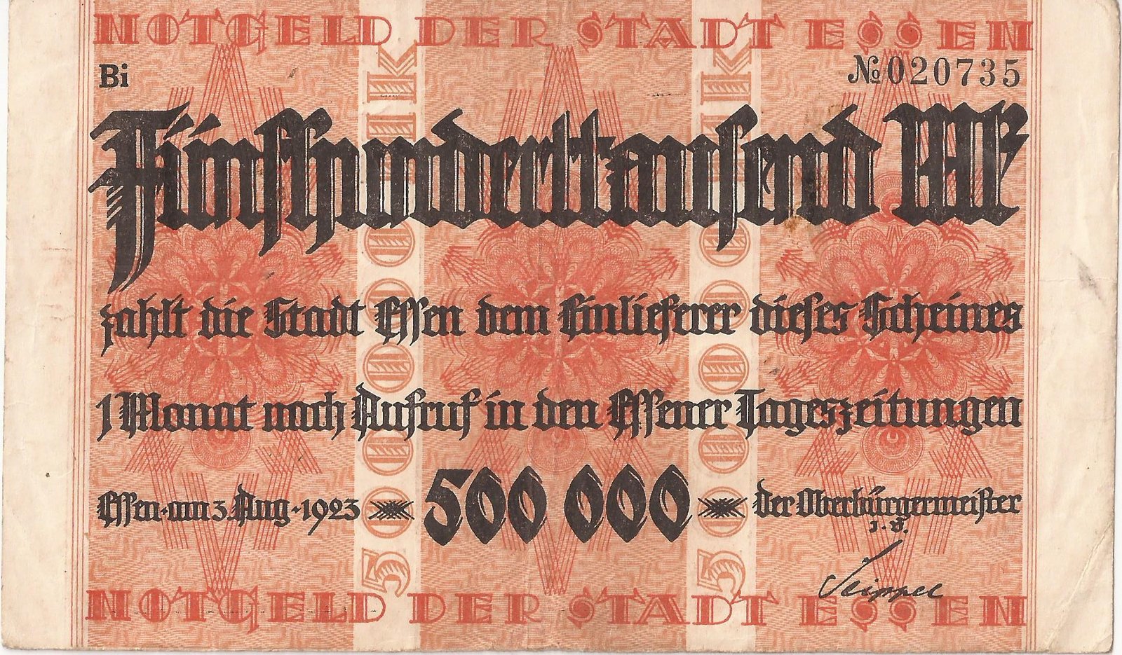 Аверс банкноты 500000 марок (Германия) 1923 года