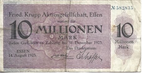 Аверс банкноты 10000000 marek Kruppa (Niemcy) 1923