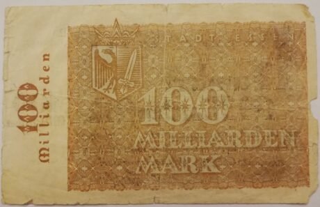 Реверс банкноты 100000000000 марок (Германия) 1923 года