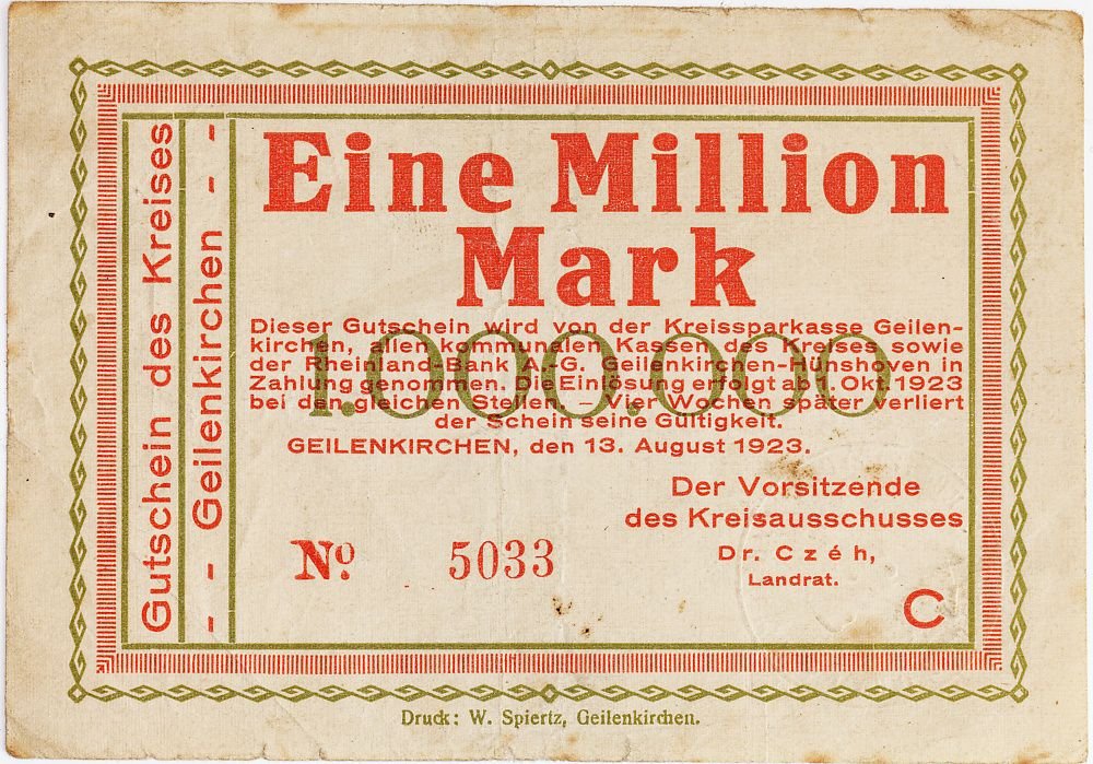 Аверс банкноты 1000000 марок (Германия) 1923 года