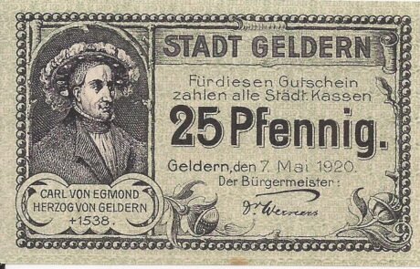 Аверс банкноты 25 fenigów (Niemcy) 1919