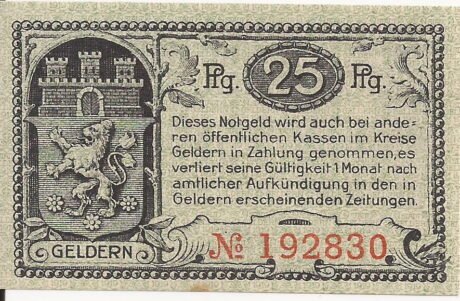 Реверс банкноты 25 fenigów (Niemcy) 1919