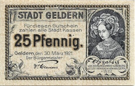 Аверс банкноты 25 fenigów (Niemcy) 1921