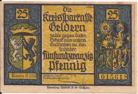 Аверс банкноты 25 fenigów (Niemcy) 1922