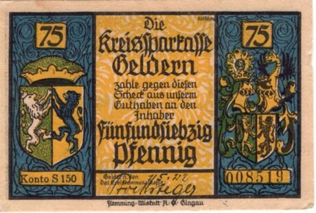 Аверс банкноты 75 пфеннигов (Германия) 1922 года