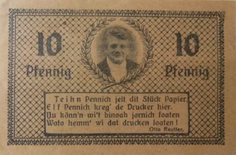Реверс банкноты 10 fenigów Kaufmännischer Verein (Niemcy) 1921