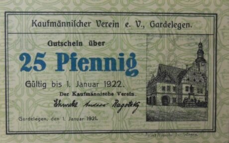 Аверс банкноты 25 fenigów Kaufmännischer Verein (Niemcy) 1921