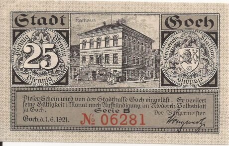 Аверс банкноты 25 fenigów (Niemcy) 1921