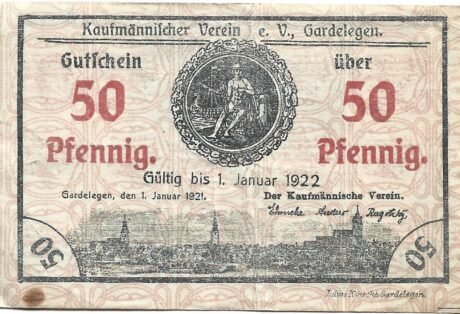 Аверс банкноты 50 fenigów Kaufmännischer Verein (Niemcy) 1921