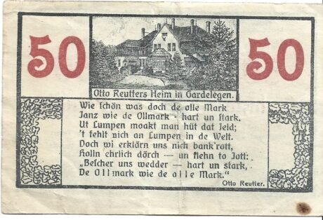 Реверс банкноты 50 fenigów Kaufmännischer Verein (Niemcy) 1921