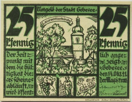 Аверс банкноты 25 fenigów (Niemcy) 1921