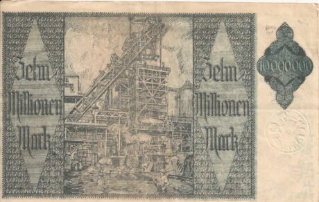 Реверс банкноты 10000000 marek August-Thyssen-Hütte (Niemcy) 1923