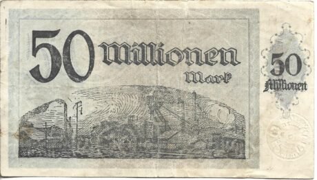 Реверс банкноты 50000000 марок August-Thyssen-Hütte (Германия) 1923 года