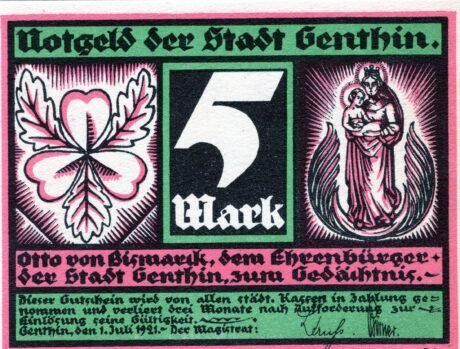 Аверс банкноты 5 marek (Niemcy) 1921