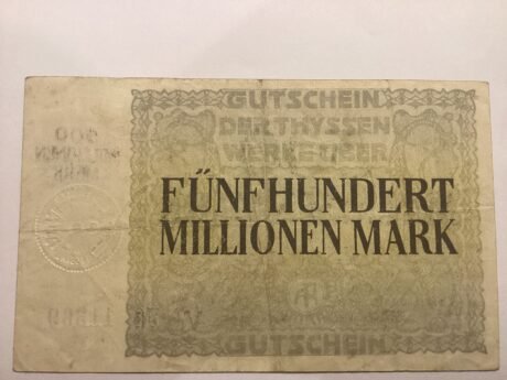 Реверс банкноты 500 000 000 marek August-Thyssen-Hütte (Niemcy) 1923