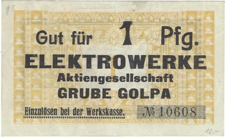 Аверс банкноты 1 fenig Elektrowerke (Niemcy)